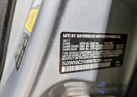 2017 BMW X3 xDrive28I from USA, damaged, VIN 5UXWX9C31H0W76399